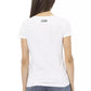 Chic White V-Neck Tee with Elegant Front Print