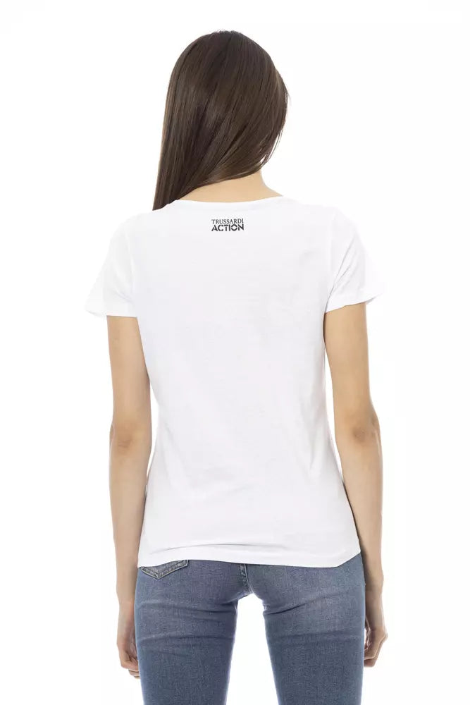 Chic White V-Neck Tee with Elegant Front Print