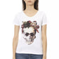 Chic White V-Neck Tee with Elegant Front Print