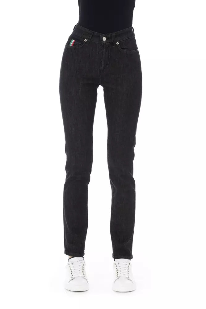 Chic Tricolor Accent Black Jeans