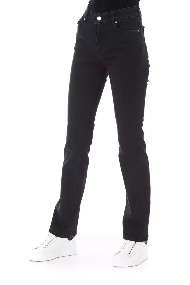 Elegant Black Cotton Stretch Jeans