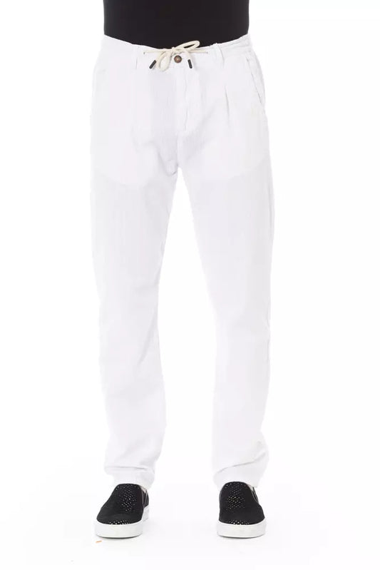 Elegant White Cotton Chino Trousers