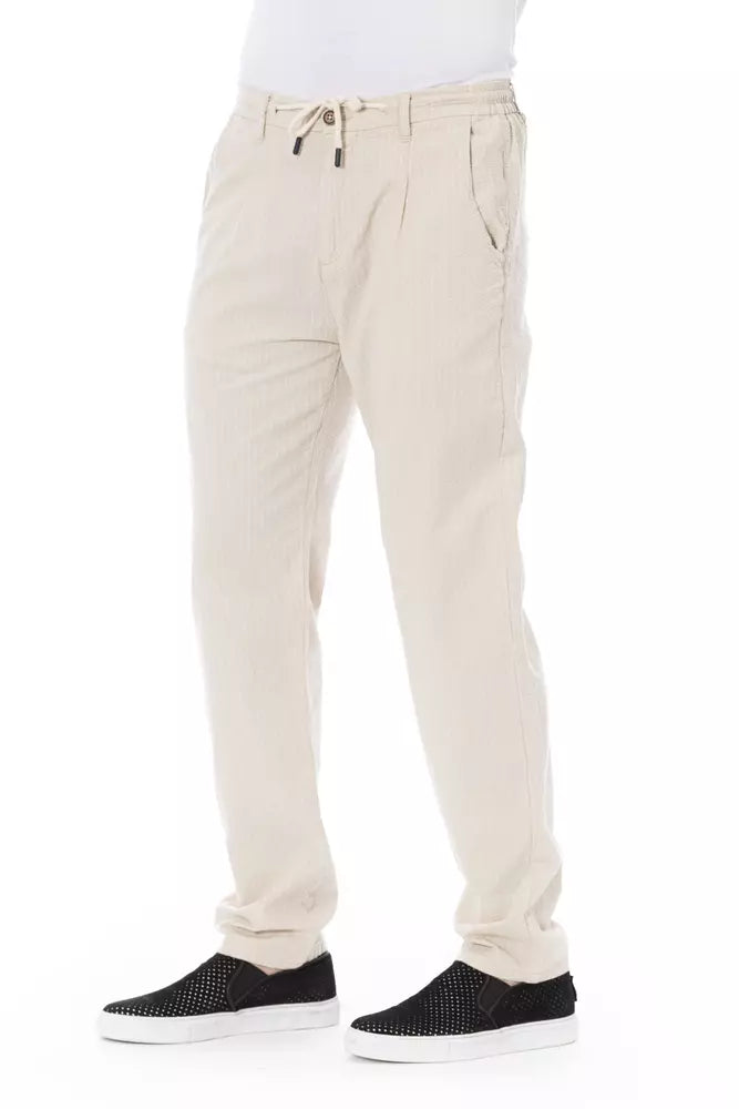 Chic Beige Cotton Chino Trousers with Drawstring