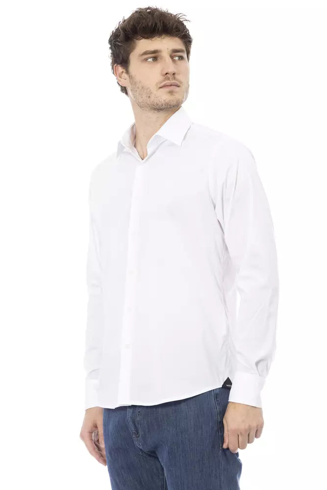 Elegant White Italian Collar Shirt