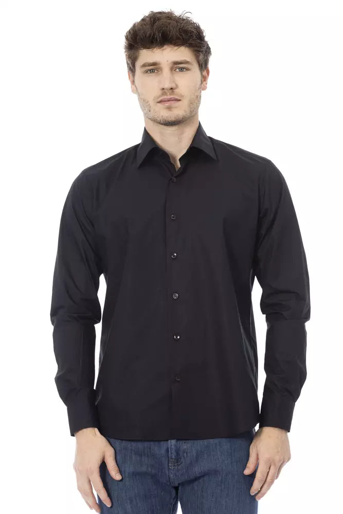 Elegant Black Italian Collar Shirt