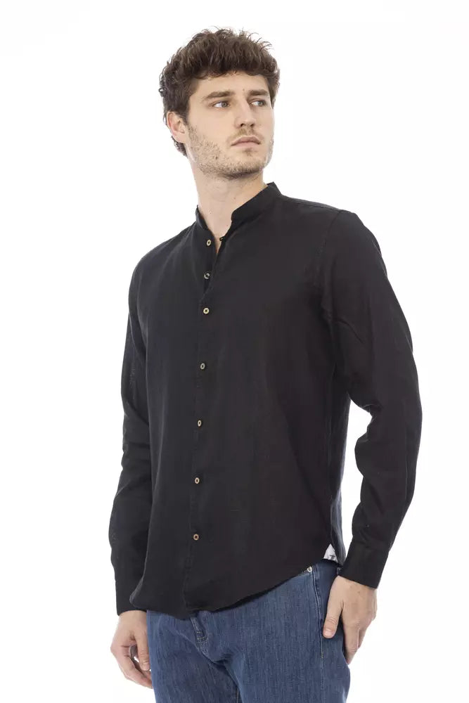 Elegant Mandarin Collar Black Shirt