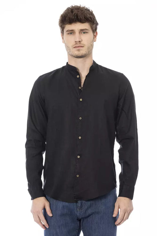 Elegant Mandarin Collar Black Shirt