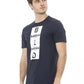 Chic Blue Cotton Tee with Elegant Front Print