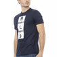 Sleek Blue Cotton Tee with Front Print