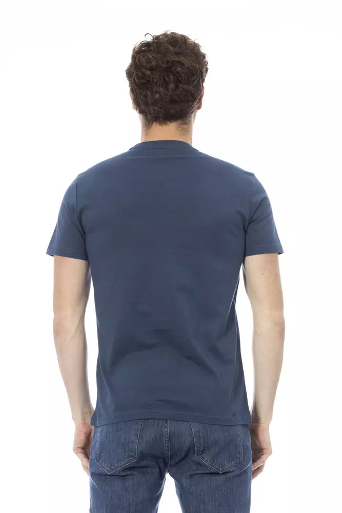 Elegant Blue Cotton Short Sleeve Tee