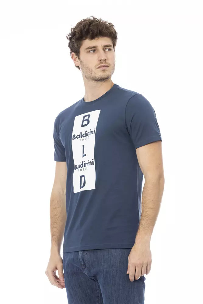 Elegant Blue Cotton Short Sleeve Tee