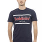Elegant Blue Round Neck Tee with Front Print