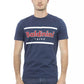 Elegant Blue Cotton Tee with Chic Front Print