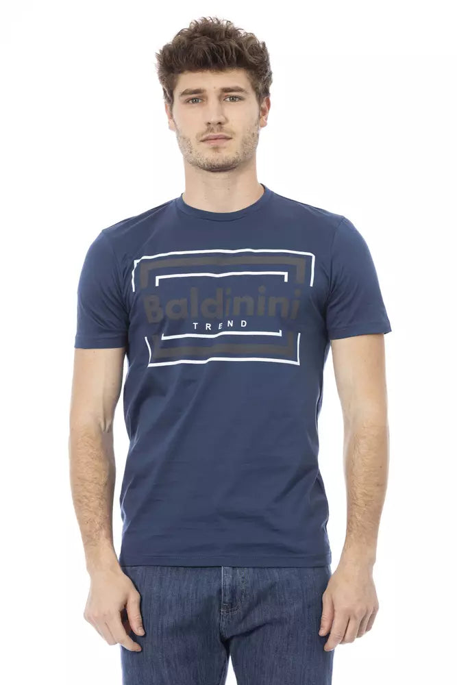 Chic Blue Cotton Tee with Signature Front Print