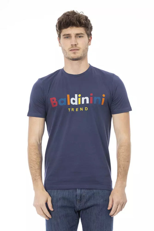 Elegant Blue Cotton Tee with Stylish Front Print