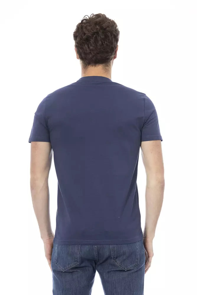 Elegant Blue Cotton Tee with Stylish Front Print