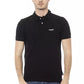 Elegant Black Cotton Polo with Front Embroidery