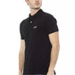 Elegant Black Cotton Polo with Front Embroidery