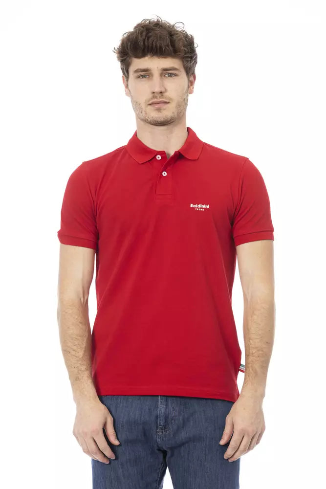 Elegant Red Cotton Polo with Chic Embroidery