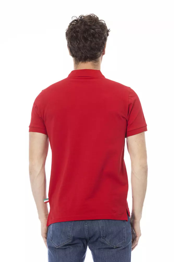 Elegant Red Cotton Polo with Chic Embroidery