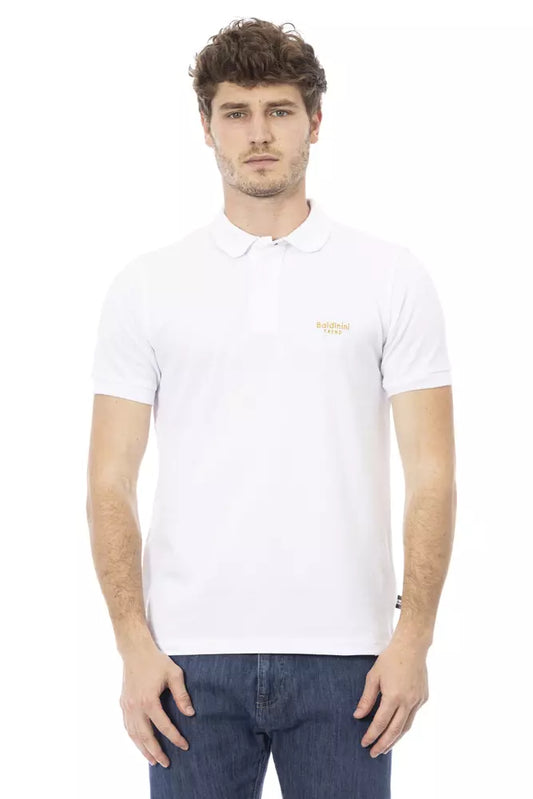 Elegant White Cotton Polo with Chic Embroidery