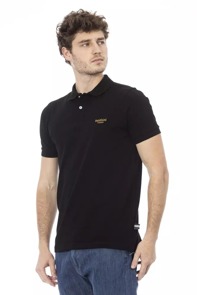 Elegant Black Cotton Polo with Embroidery