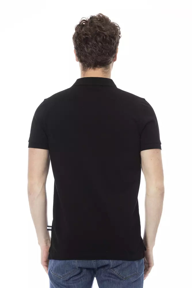 Elegant Black Cotton Polo with Embroidery