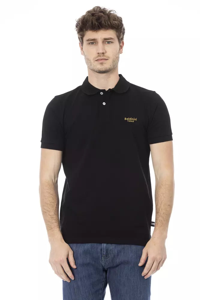 Elegant Black Cotton Polo with Embroidery