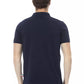 Elegant Blue Cotton Polo with Chic Embroidery
