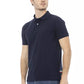 Elegant Blue Cotton Polo with Chic Embroidery