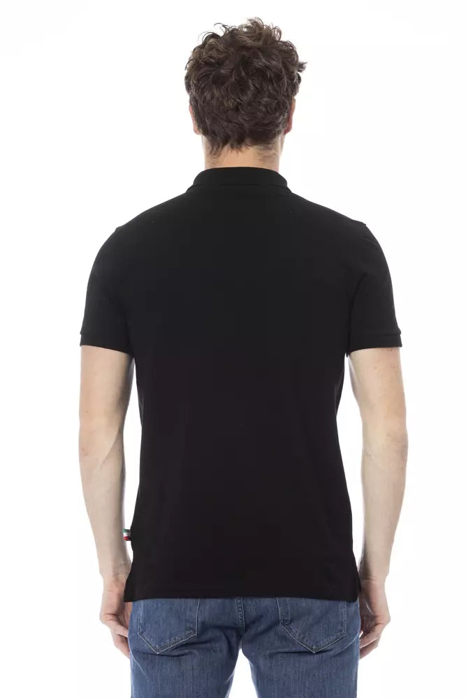 Sleek Black Cotton Polo with Chic Embroidery