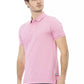 Chic Pink Cotton Polo with Elegant Embroidery