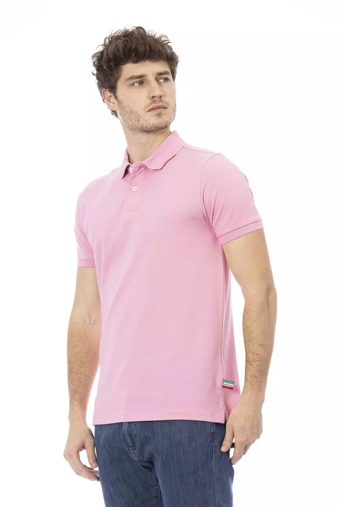 Chic Pink Cotton Polo with Elegant Embroidery