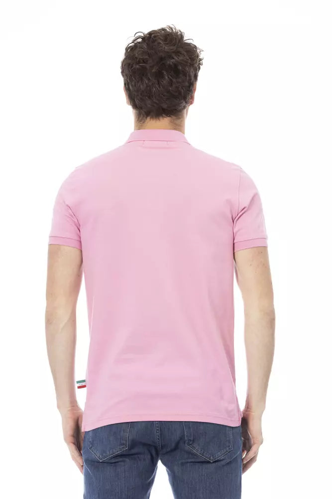 Chic Pink Cotton Polo with Elegant Embroidery