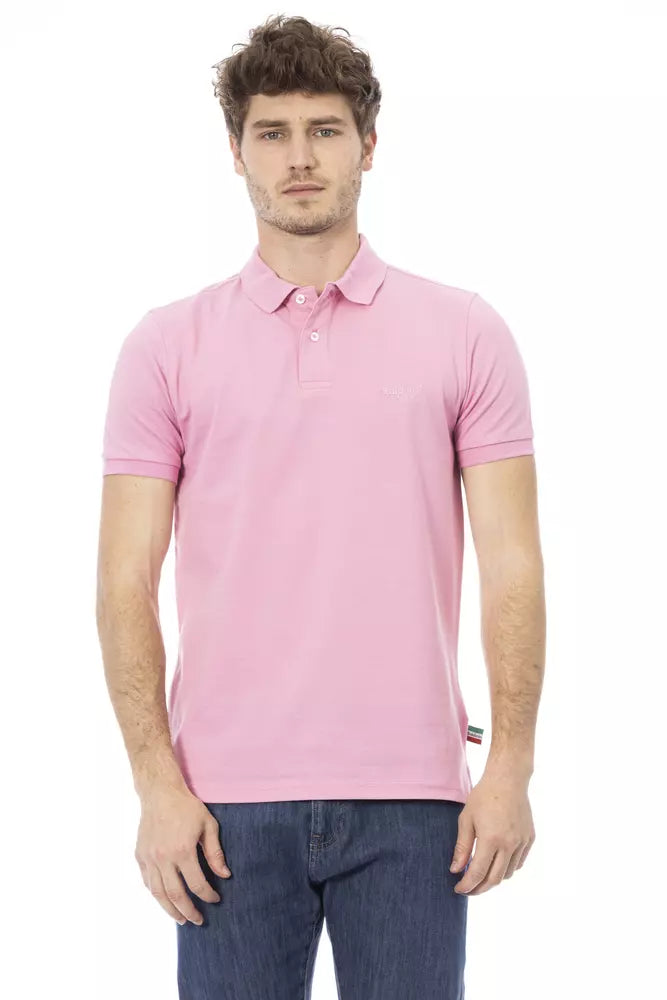 Chic Pink Cotton Polo with Elegant Embroidery