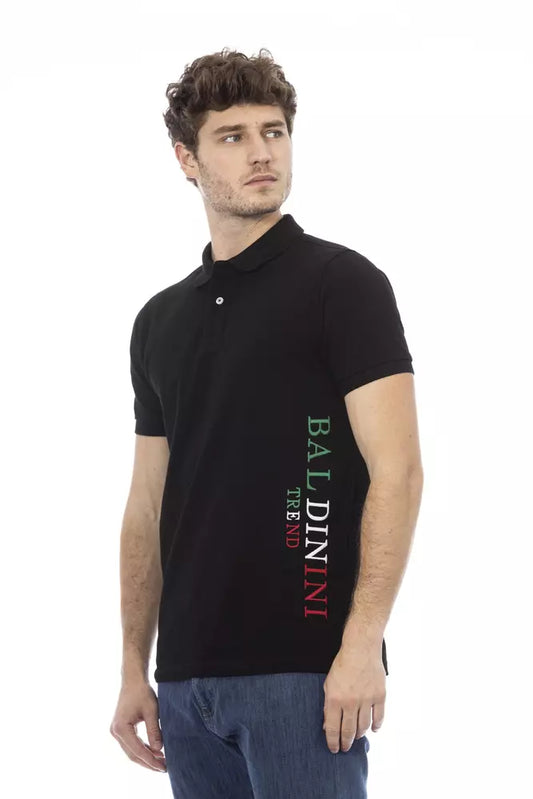 Classic Black Cotton Polo with Chic Embroidery