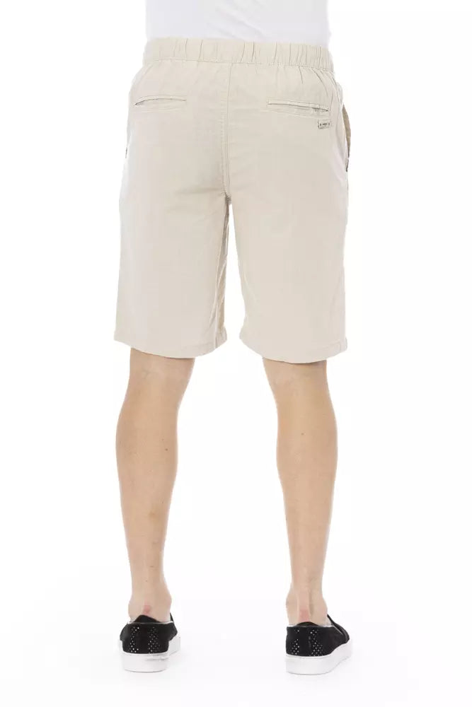 Beige Cotton Bermuda Shorts with Drawstring Closure