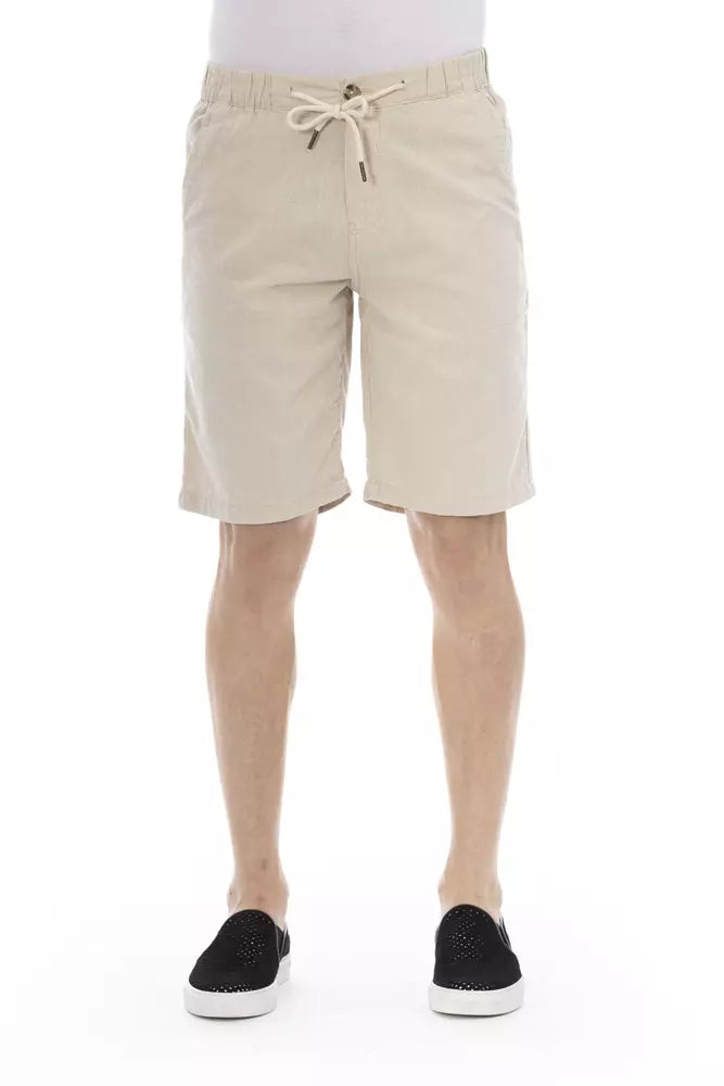 Beige Cotton Bermuda Shorts with Drawstring Closure