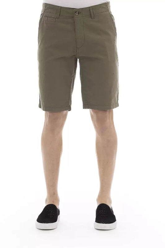 Sleek Army Bermuda Shorts with Button Closure