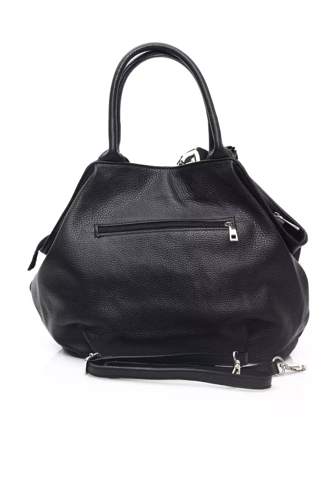 Elegant Black Leather Shoulder Bag with Ribbon Detail