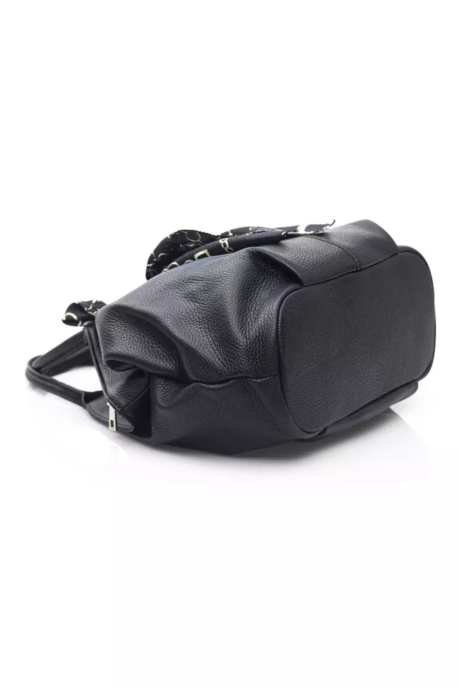 Elegant Black Leather Shoulder Bag with Ribbon Detail