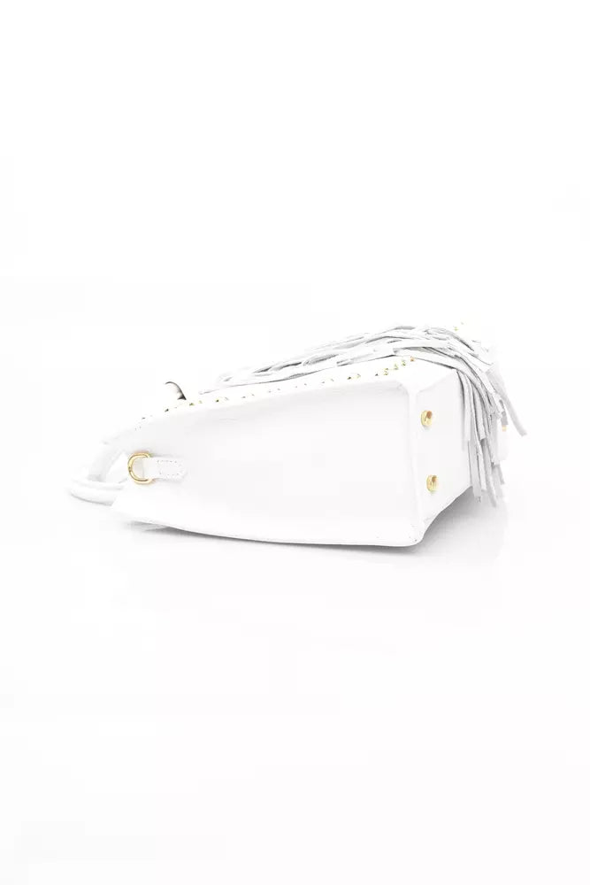 Elegant White Leather Shoulder Tassel Bag