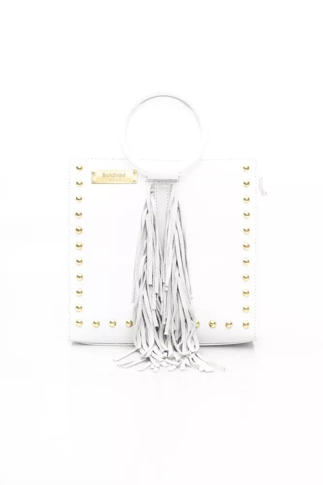 Elegant White Leather Shoulder Tassel Bag