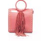 Chic Pink Leather Shoulder Bag with Golden Tassel