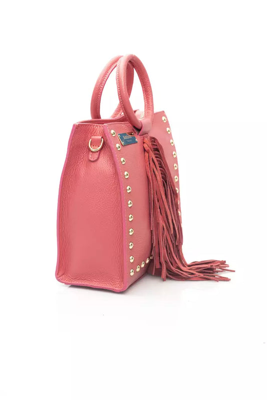 Chic Pink Leather Shoulder Bag with Golden Tassel