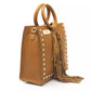 Beige Leather Tassel Shoulder Bag - Golden Accents