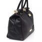 Elegant Black Leather Shoulder Bag with Golden Accents