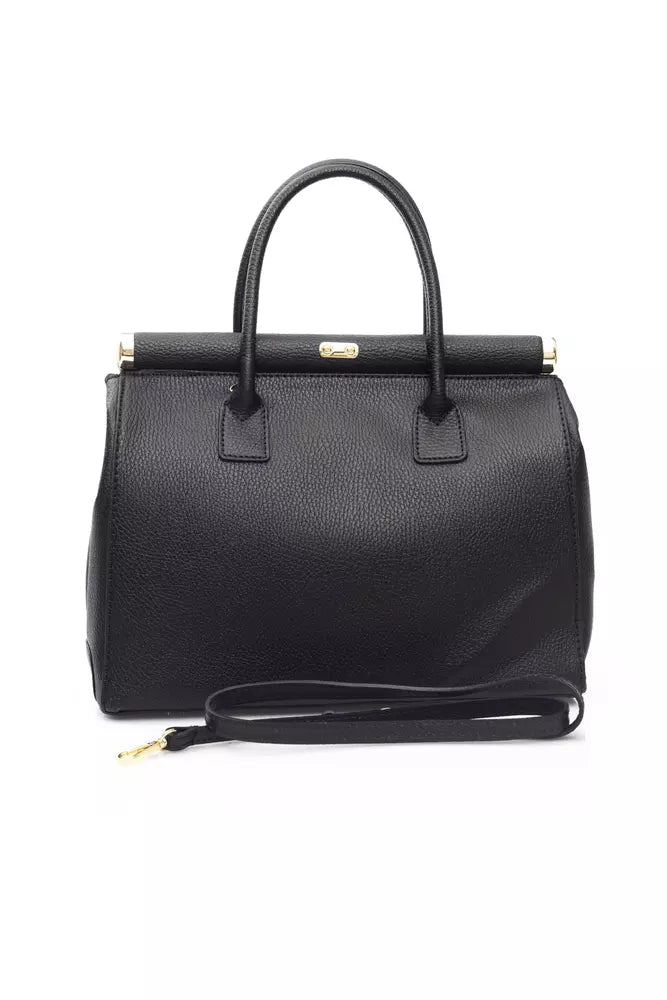 Elegant Black Leather Shoulder Bag with Golden Accents