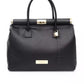 Elegant Black Leather Shoulder Bag with Golden Accents