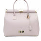 Chic Pink Leather Shoulder Tote with Golden Accents